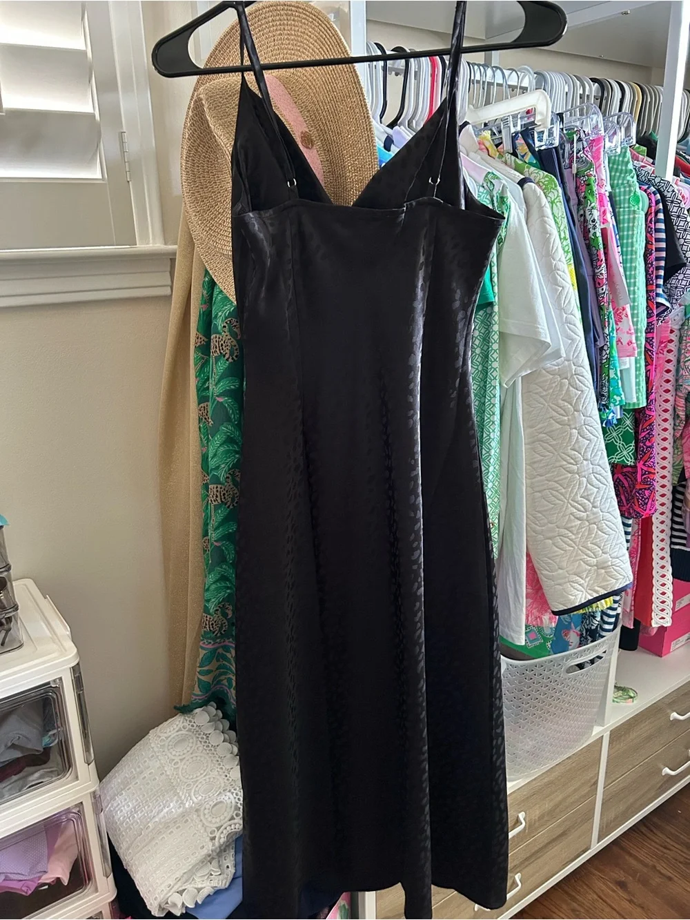 Forever 21 Satin Black Slip Dress with Subtle Leopard Jacquard